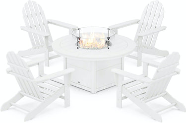 POLYWOOD Classic Adirondack 5-Piece Conversation Set W/ Fire Pit Table - White